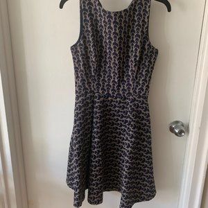 Zara Navy Blue Print Fit and Flare Dress